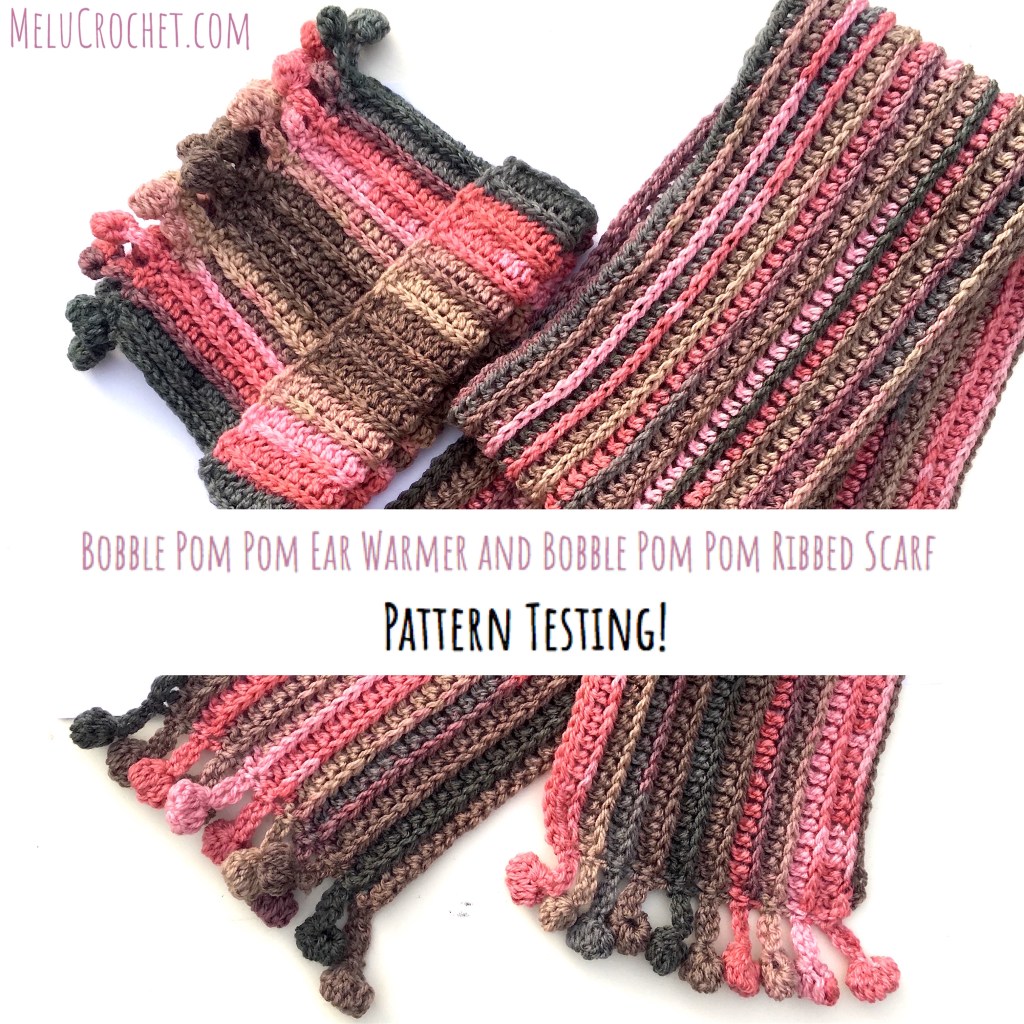 Melu Crochet: Bobble Pom Pom Ear Warmer and Bobble Pom Pom Ribbed Scarf ...