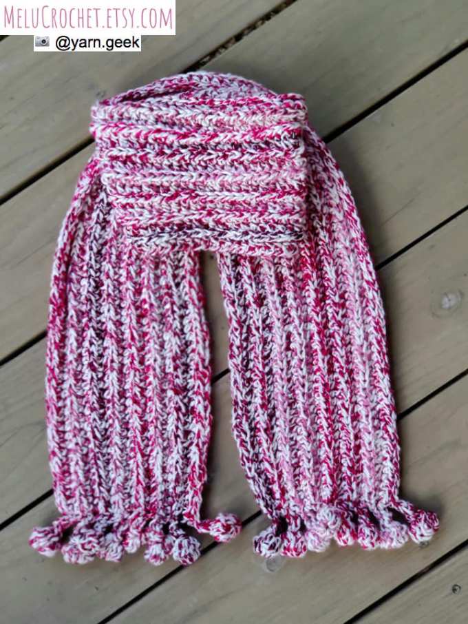 Melu Crochet: Bobble Pom Pom Ear Warmer and Bobble Pom Pom Ribbed Scarf ...